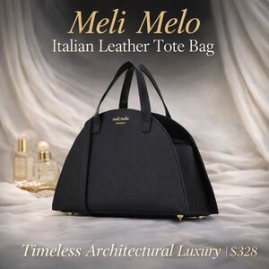 Meli Melo Logo Print Black Leather Tote Bag EUC